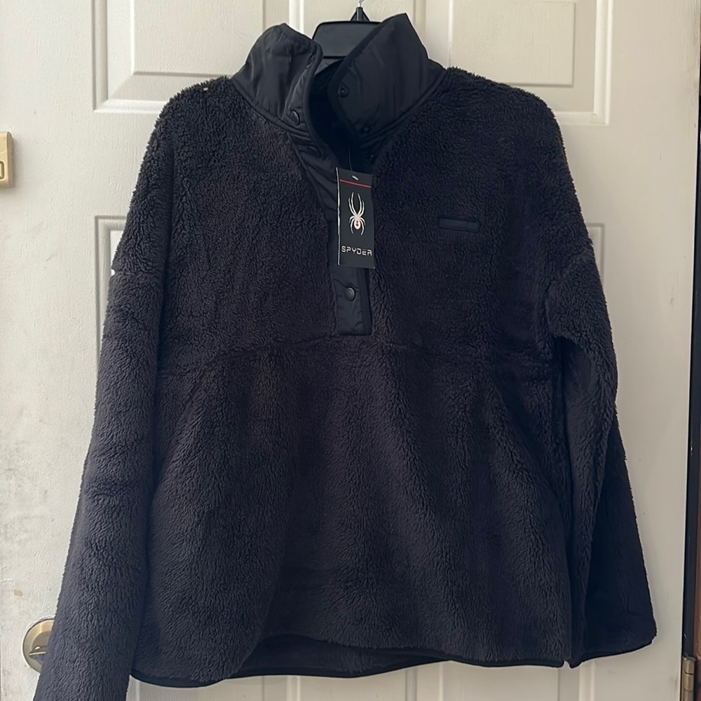 SPYDER SNAP BUTTON PULL OVER: BLACK: NEW WITH TAGS: SIZE LARGE